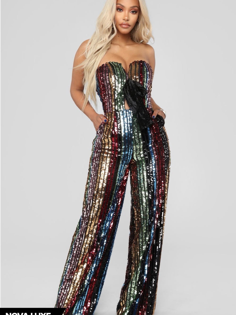 Fashion Nova Multicolor Sequin Strapless Jumpsuit